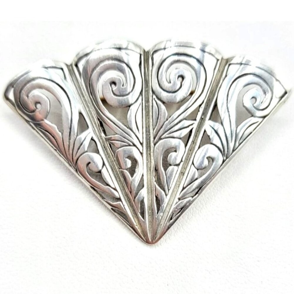 Jezlaine Sterling Silver Fan Brooch Pin Signed